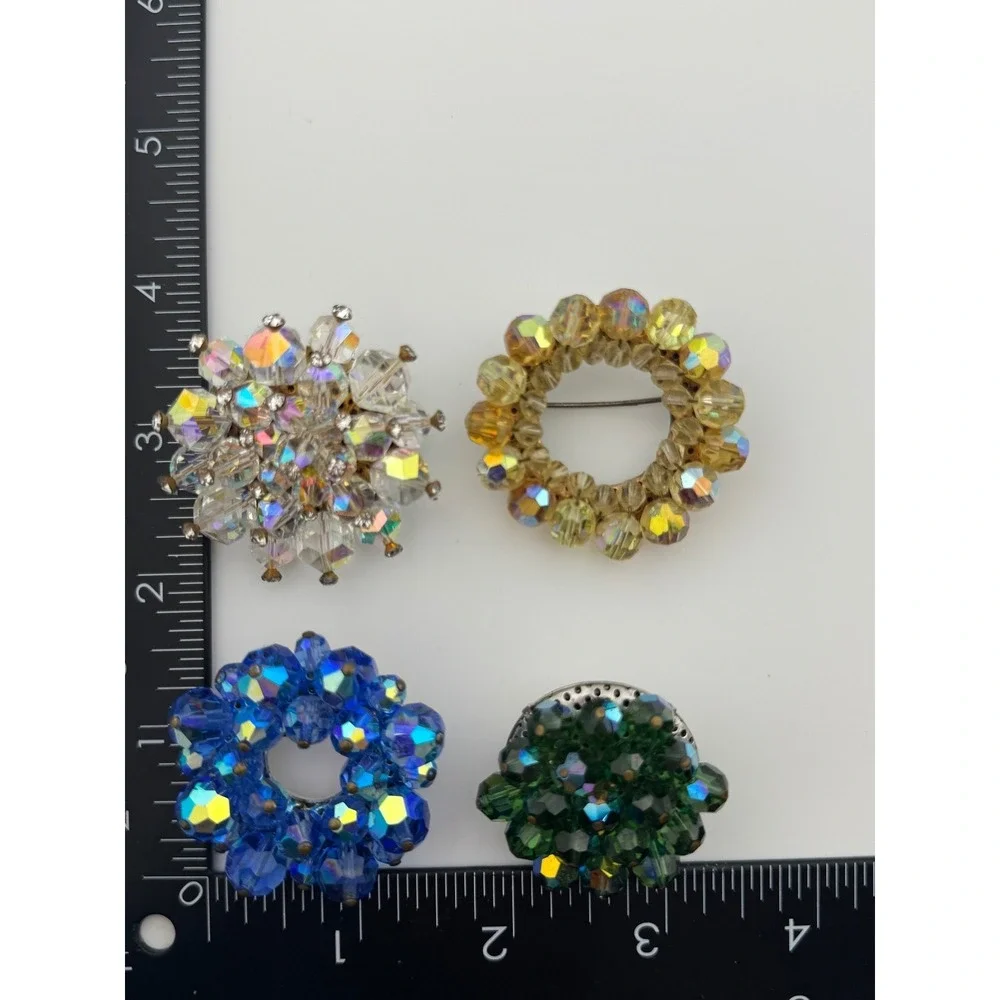 Vintage Aurora Borealis AB Crystal Cluster Brooch Pin Lot‎ Rhinestone